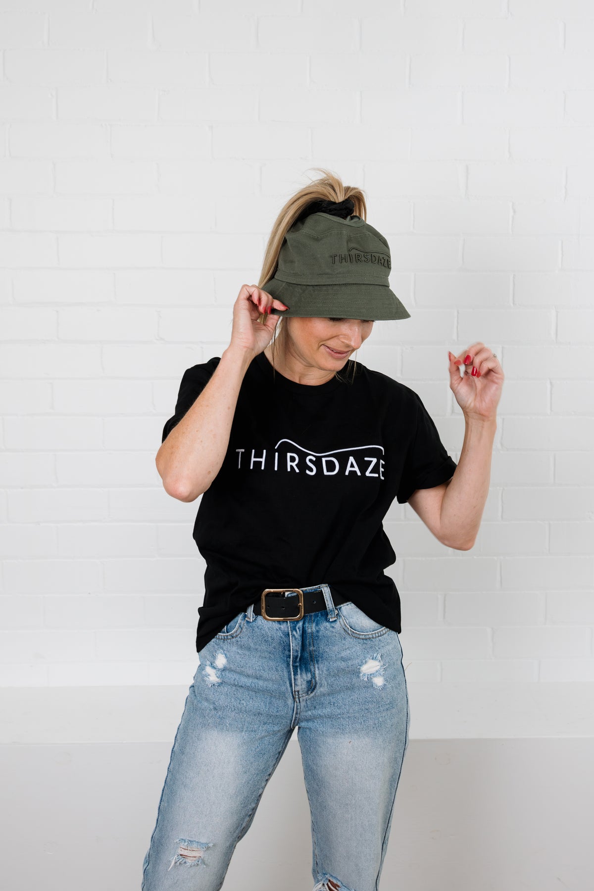 Hylani by Thirsdaze Ponytail bucket hat Army Green